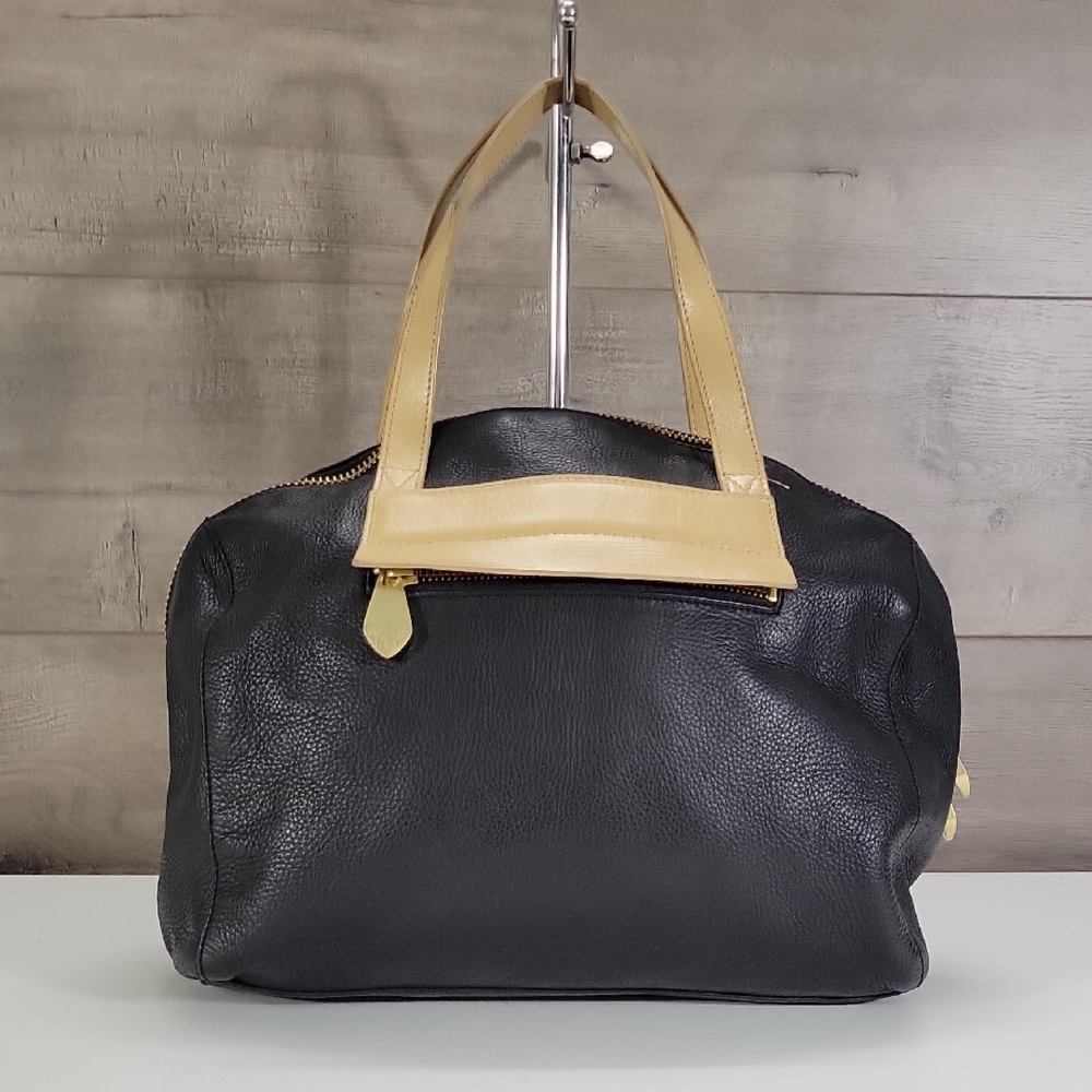 Pour La Victoirie Black/Tan Leather Satchel Handbag